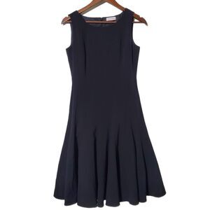 Calvin Klein Pleated A-Line Dress Size S Fit Flare Lined Sleeveless Black Womens